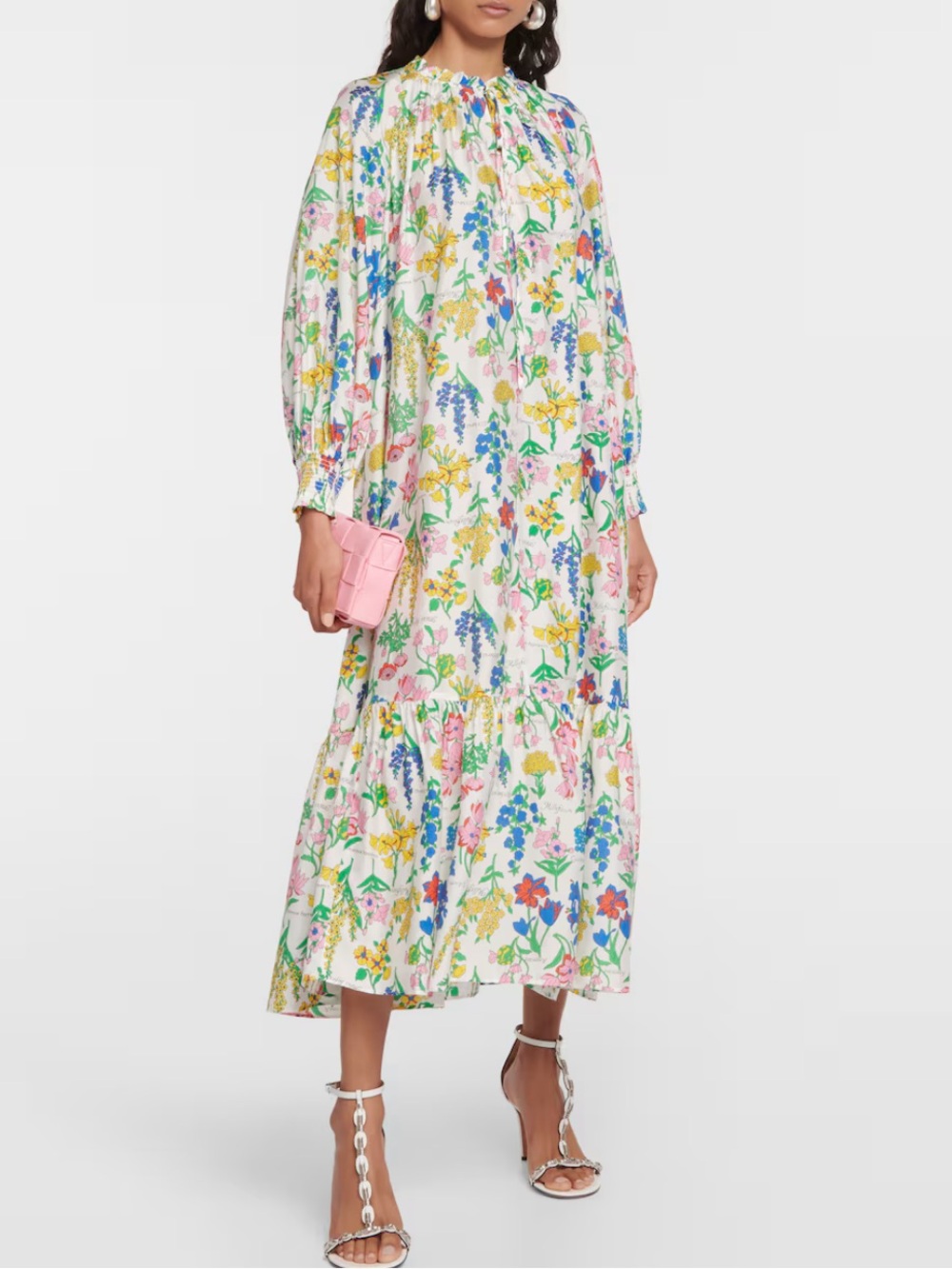 Diane Von Furstenberg Silk Blend White Floral Printed Tiered Midi Dress Size XS